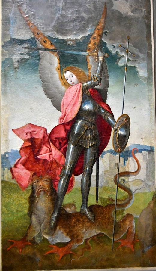 St. Michael the Archangel defeating the dragon — late-medieval painting, Salamanca